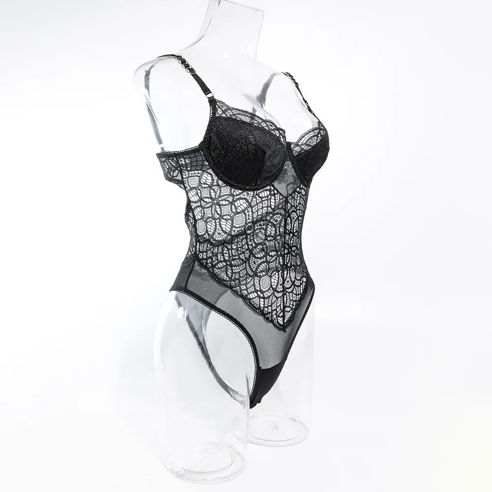 Exotic Set Thin See Through Lingerie Bodysuit