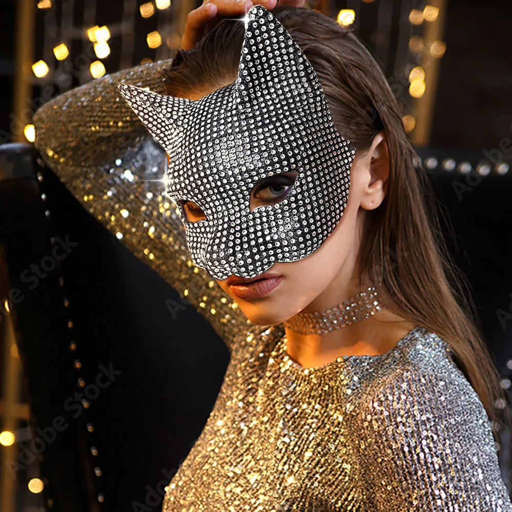 Enhance your feline ferocity with our Sexy Bling Kitten Half Masks. Made with high-quality materials, these masks add a touch of glamour to any costume. With intricate designs and sparkling jewels, you'll be the center of attention at any masquerade or Halloween party.