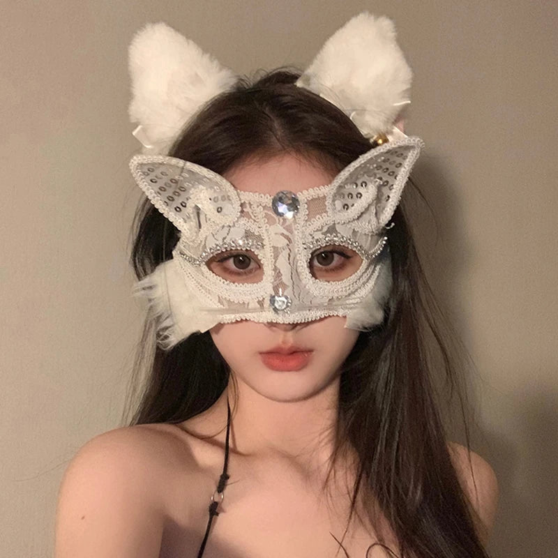 Women Cat Cosplay Sexy Lace Mask Supplies Dance Party Performance Masquerade Fox Mask Couple Animal Face Decor Eyes Accessories