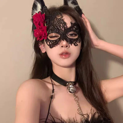 Women Cat Cosplay Sexy Lace Mask Supplies Dance Party Performance Masquerade Fox Mask Couple Animal Face Decor Eyes Accessories