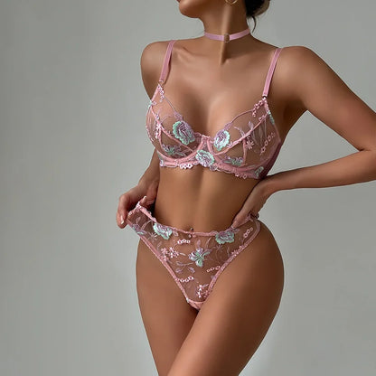 Boho Chic Embroidery Bra & Panty Set