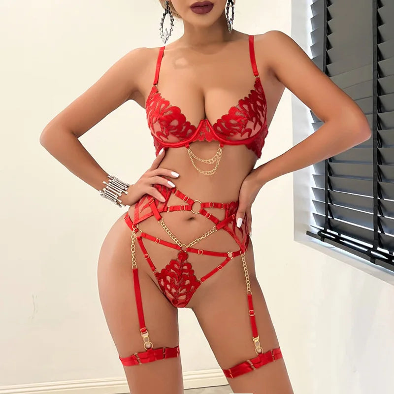 Red Hot Transparent Lace Luxury Lingerie