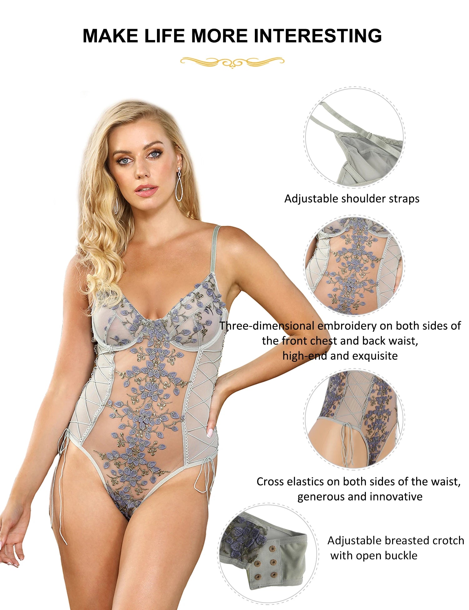 Embroidery Strap Traf Butterfly Bodysuit