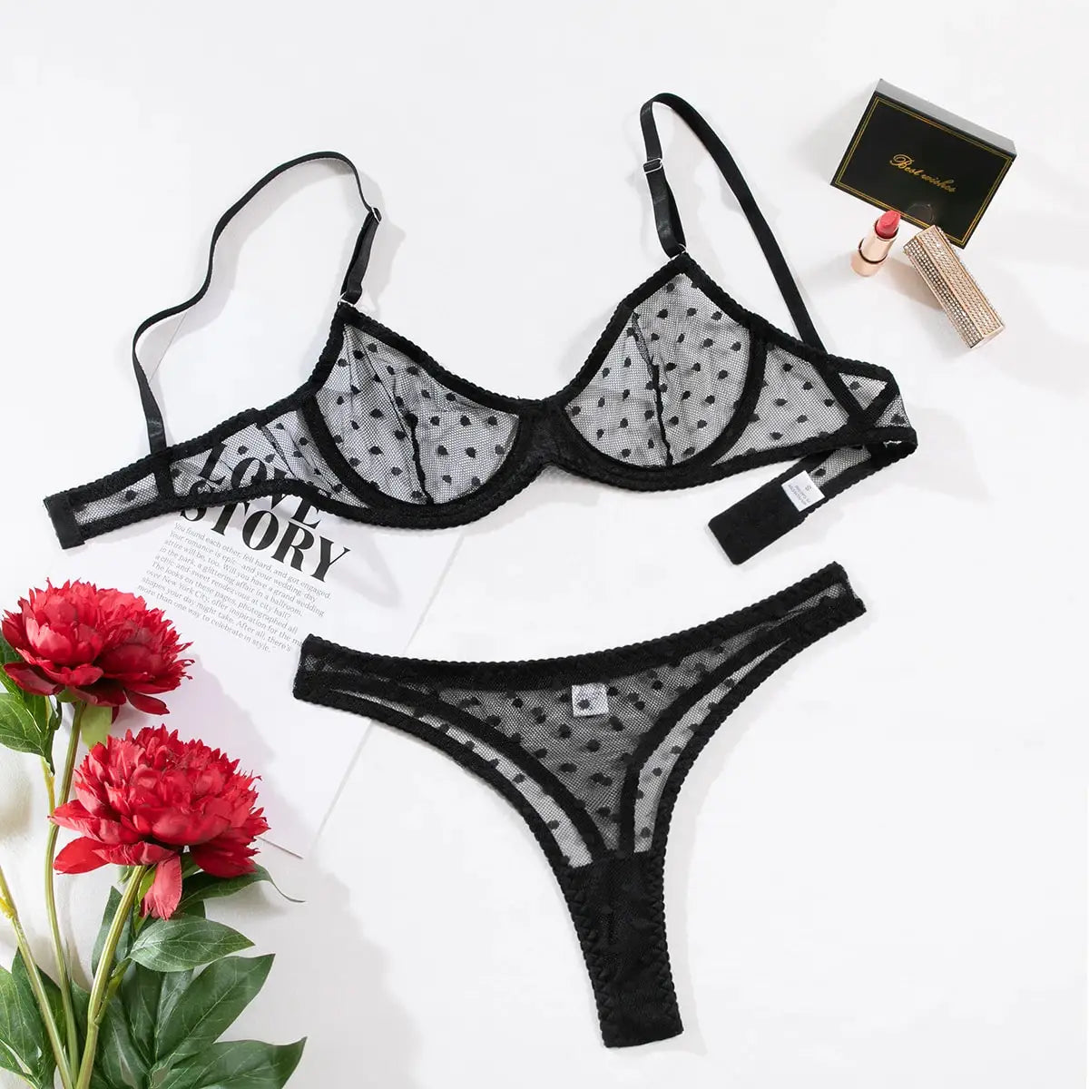 Polka Dot See-Through Lace Lingerie