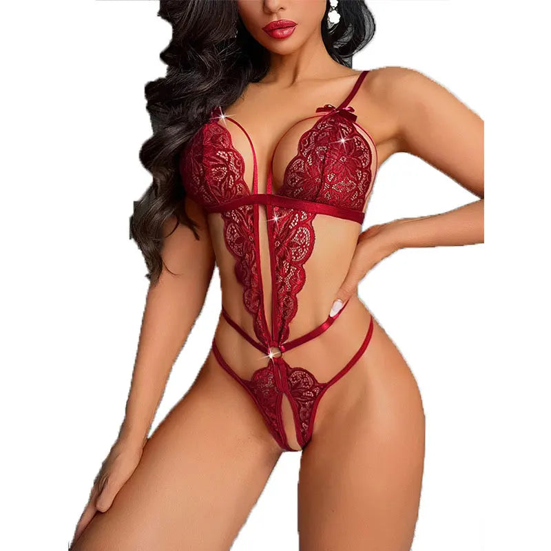 Lace Allure Deep V Babydoll Set – Sexy Sheer Lingerie & Crotchless Bodysuit